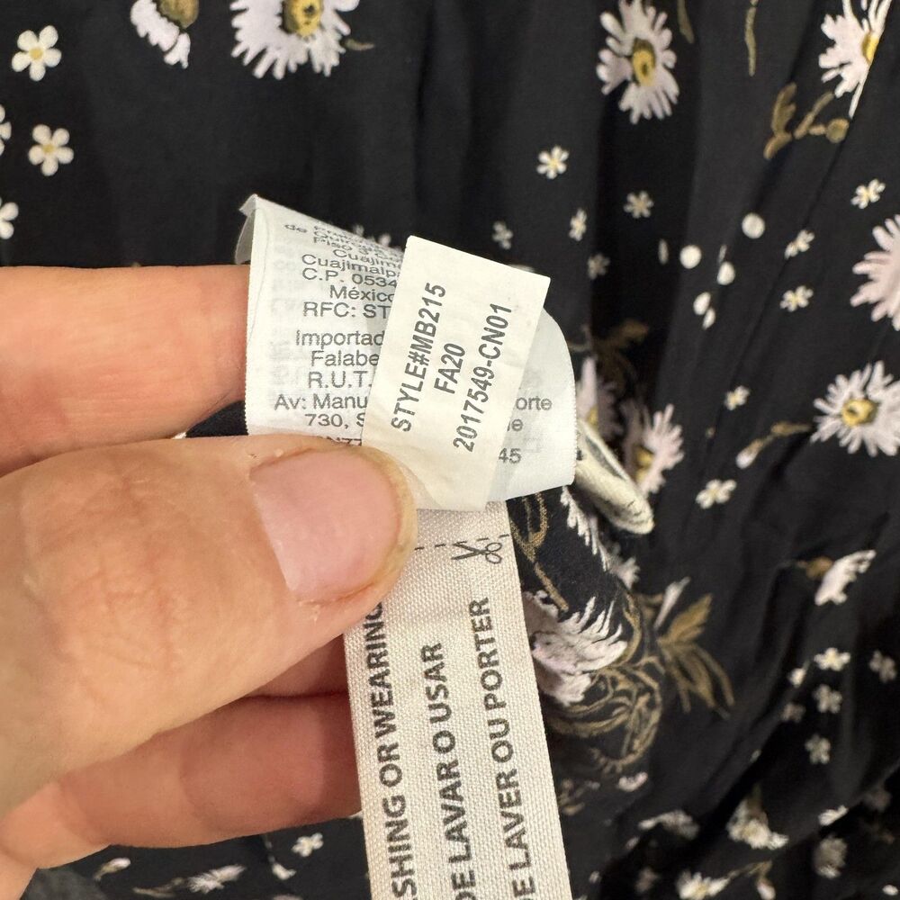Madewell Wrap Front Dress Women's 8 Black Daisy Floral Fit Flare Puff Sleeve - Picture 8 of 8